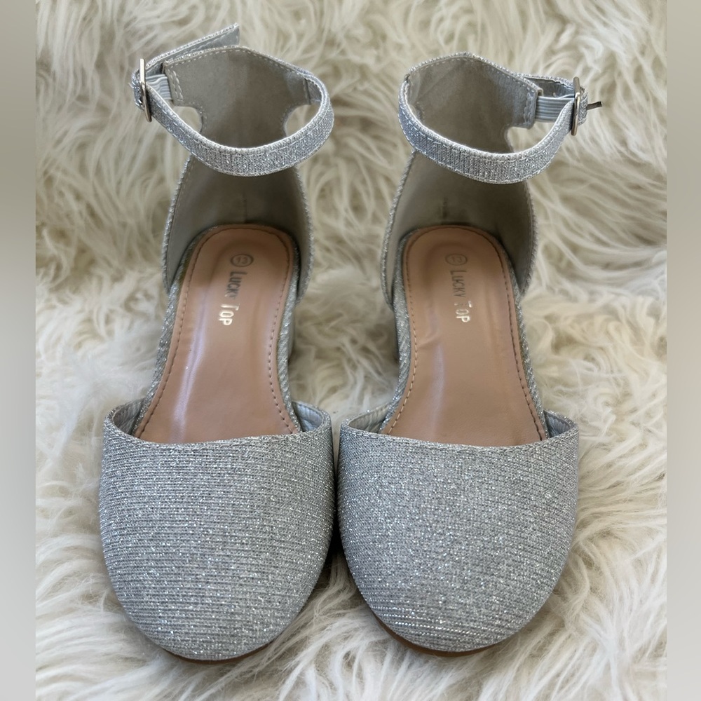 Silver glitter little girl high heels